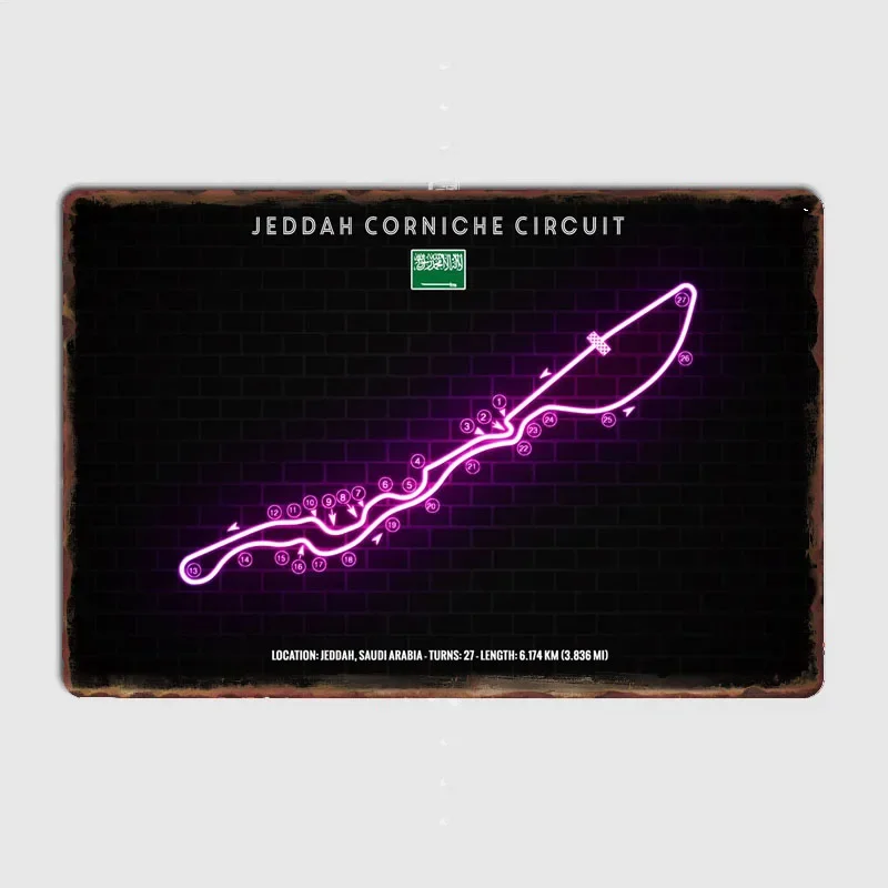 Home Decor Jeddah - Poster Retro Sirkuit Balap Jeddah Corniche,