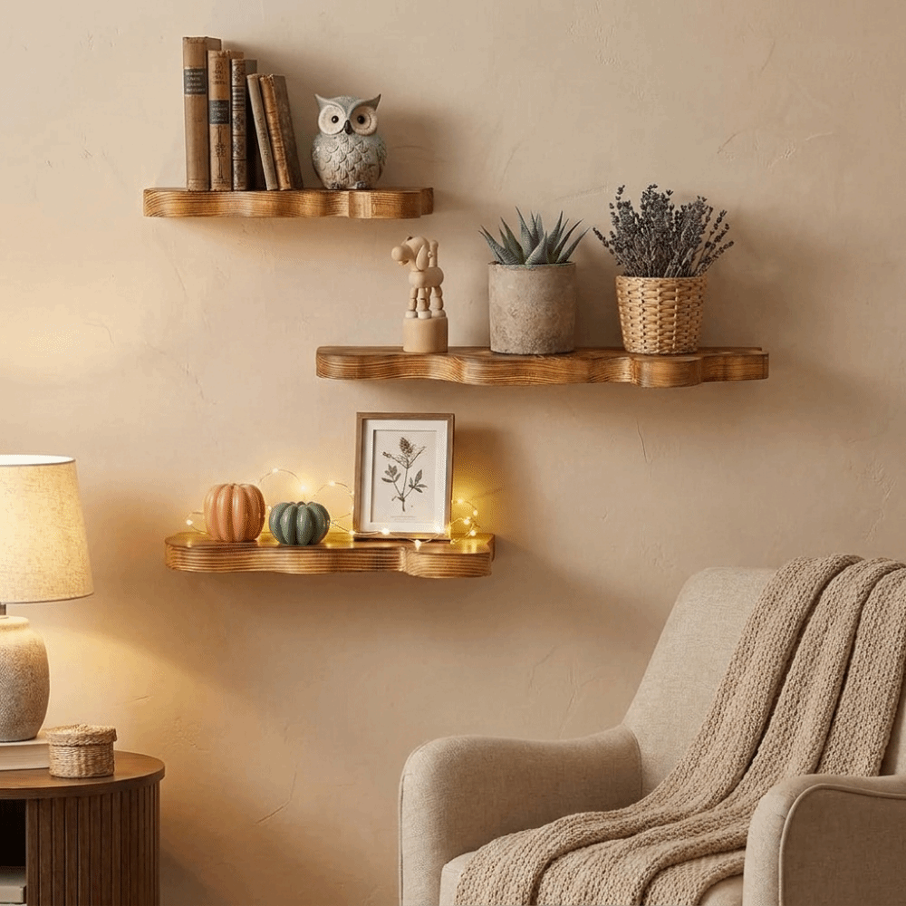 Floating Shelves - Rak Dinding Kayu Bentuk Awan, Rak