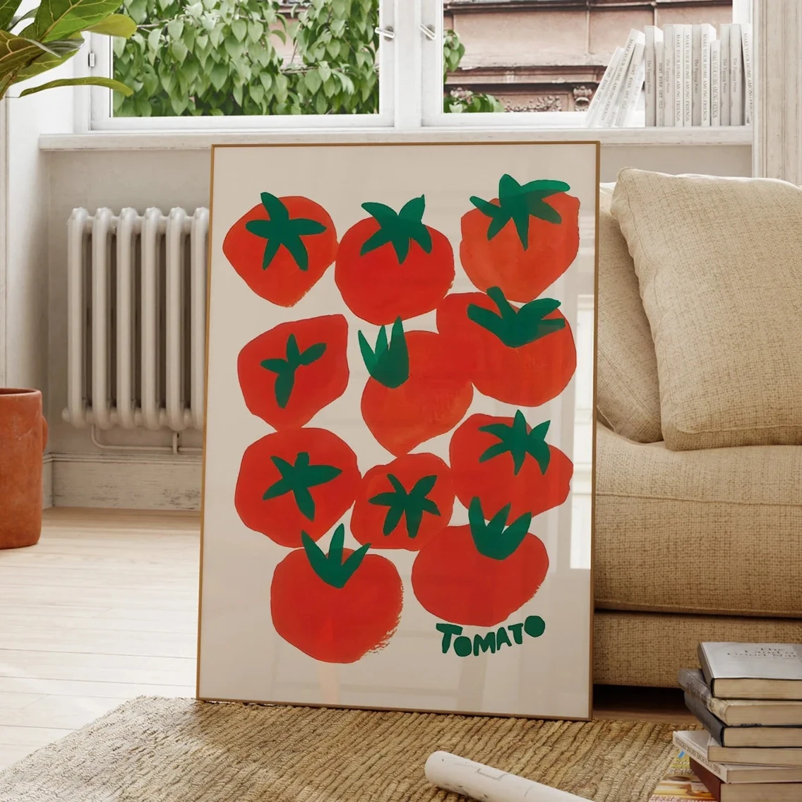 Abstract Oil Painting - Seni Dinding Lucu Tomat Makanan Merah,