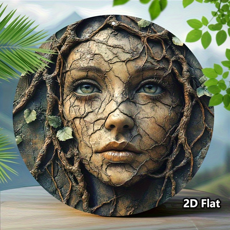 Home Decor Tree - Seni Dinding Bulat Aluminium Vintage 2D
