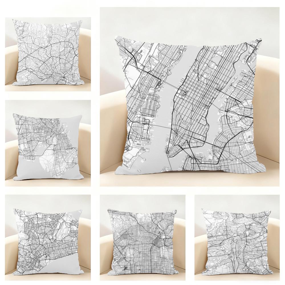 Home Decor New York - Sarung Bantal Linen Minimalis Hitam Putih