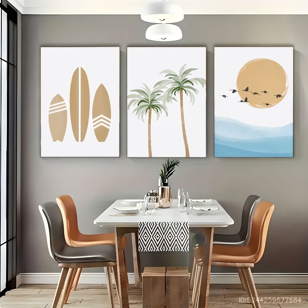 Home Decor Tree - 3 Buah Lukisan Kanvas Cetak Seni
