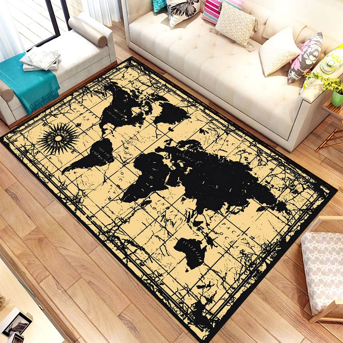 Home Decor Retailers - Karpet Area Peta Dunia Vintage Anti-Selip,
