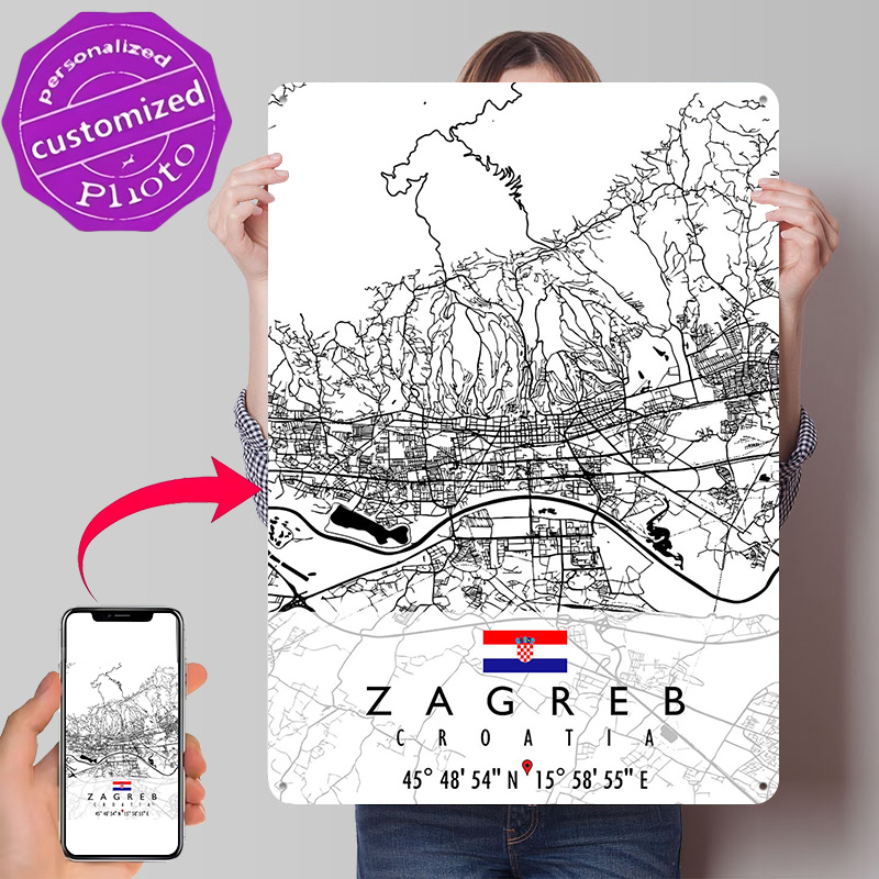 Peta Zagreb Kroasia Poster Log - Home Decor Zagreb ulasan dan harga