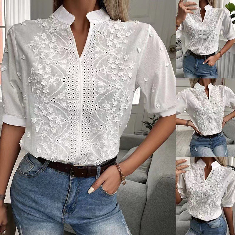 Blus Putih Lengan Pendek Elega - Home Decor Zara ulasan dan harga